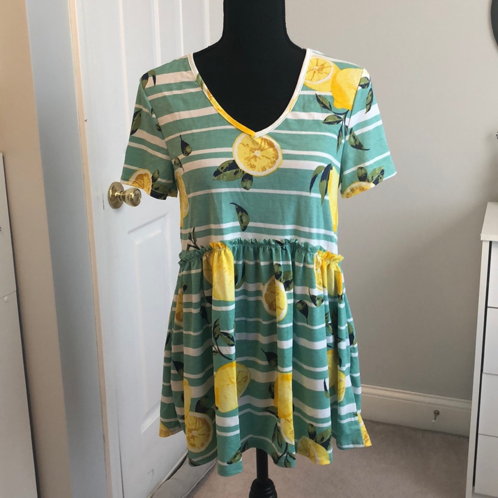 Teal Striped Lemon Print Top